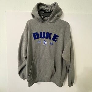 Duke Blue Devils Mens Hood Large Grey Hoodie Sweatshirt Embroidered Spell Out